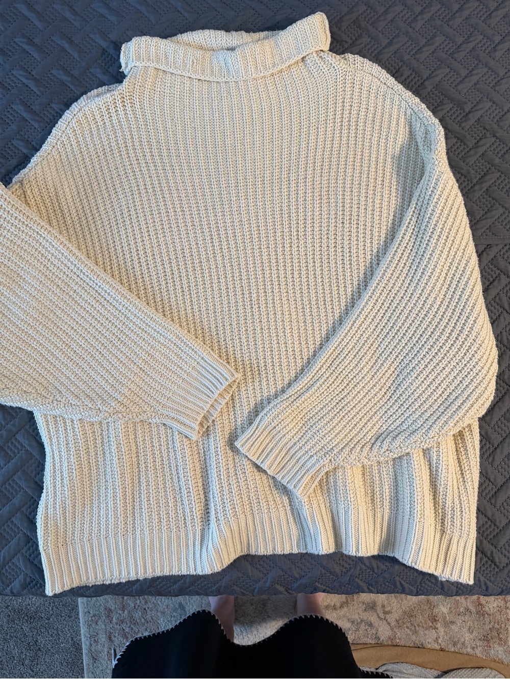 Free People Cream Chunky Ribbed Turtleneck Sweater